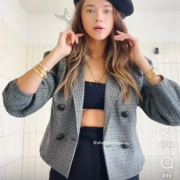 Veronica Beard Sybille Houndstooth Wool blend Cropped Jacket Blazer size 2 - Picture 4 of 16